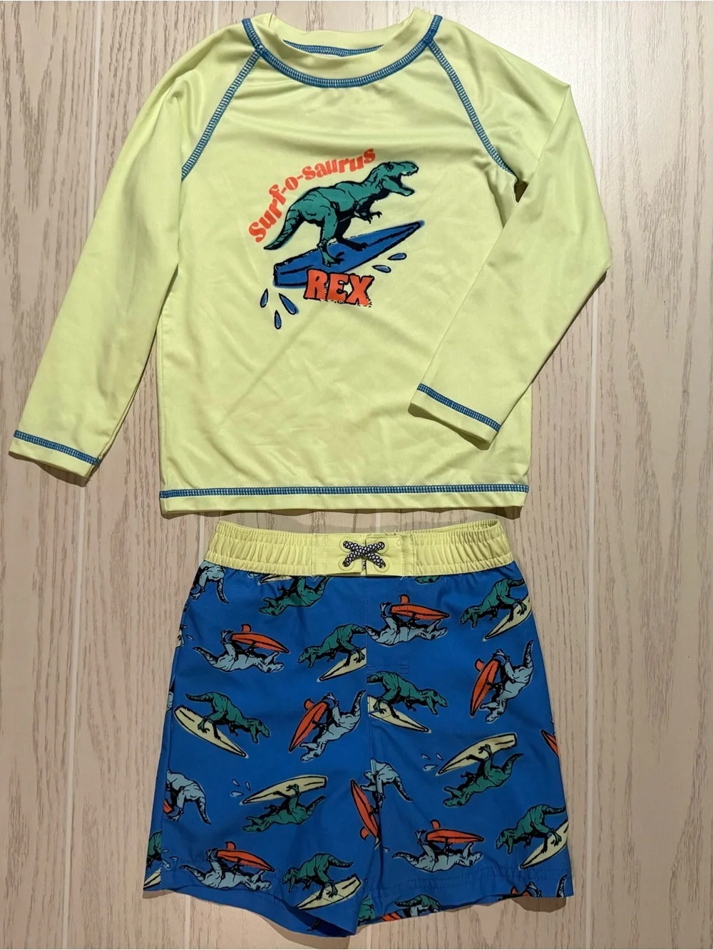 Wonder Nation Toddler Boys 3T Dinosaur Rash Guard Swim Trunks 2 Piece Set